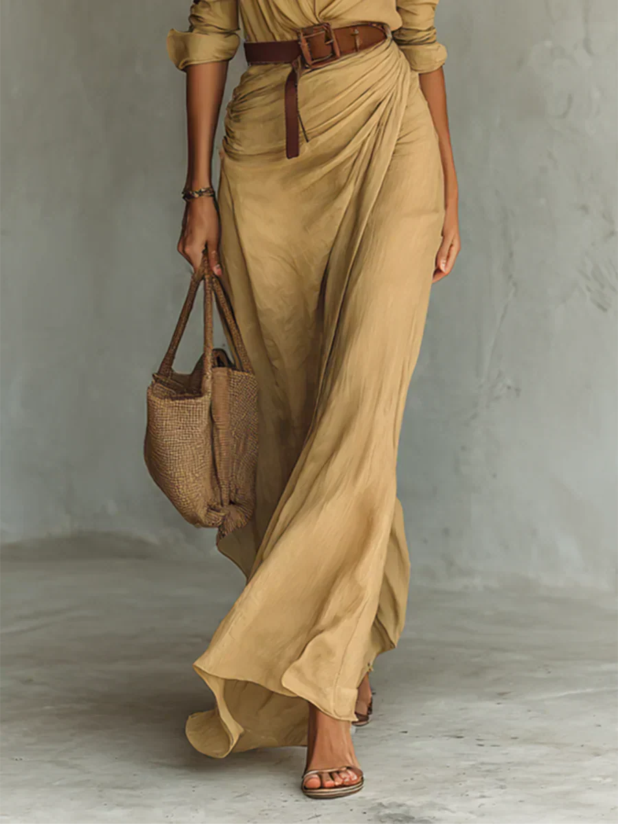 Camille™ | Robe longue avec col à revers et ceinture à la taille