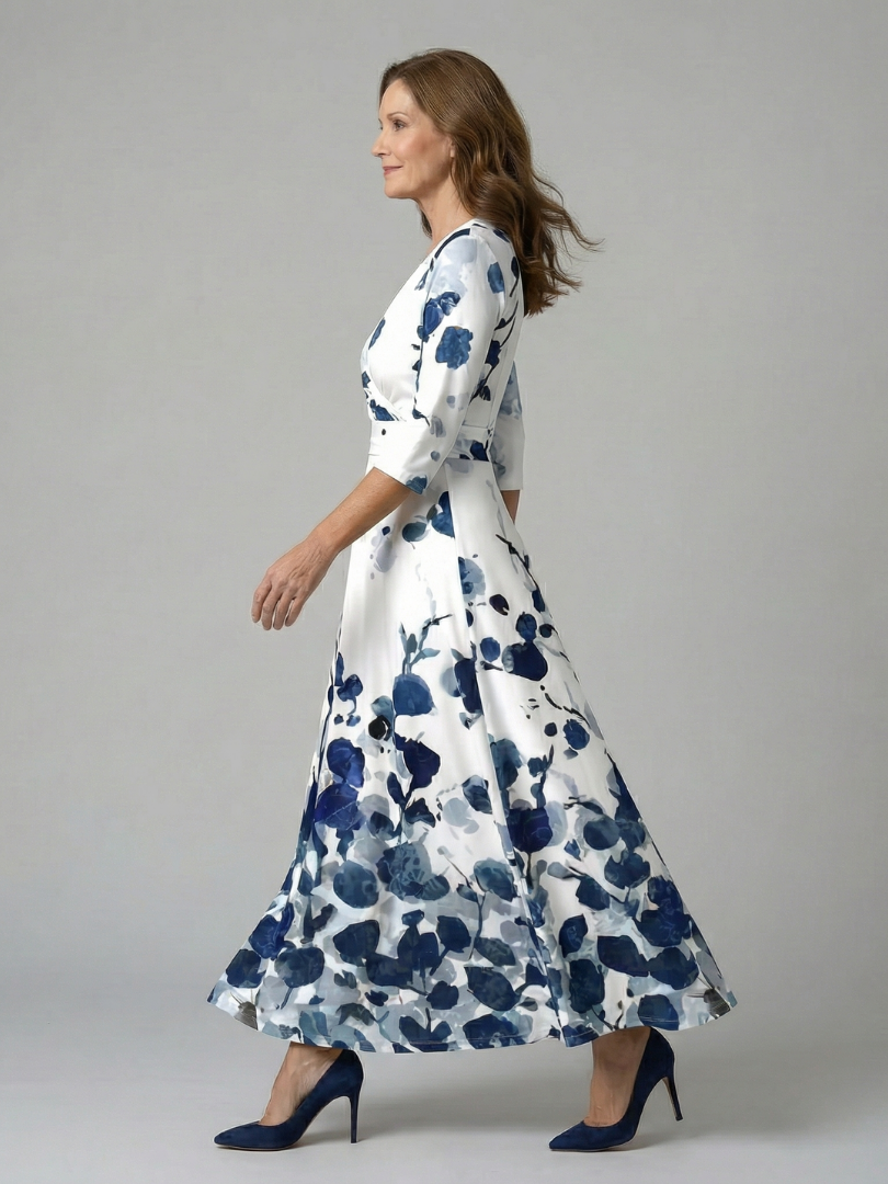 Robe midi cache-cœur à col Celine