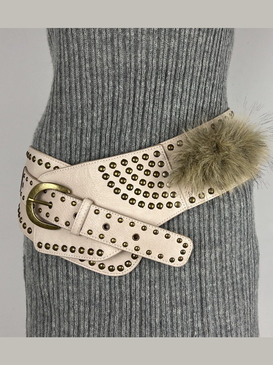 Ceinture polyvalente rétro pour femme en fourrure et cuir synthétique