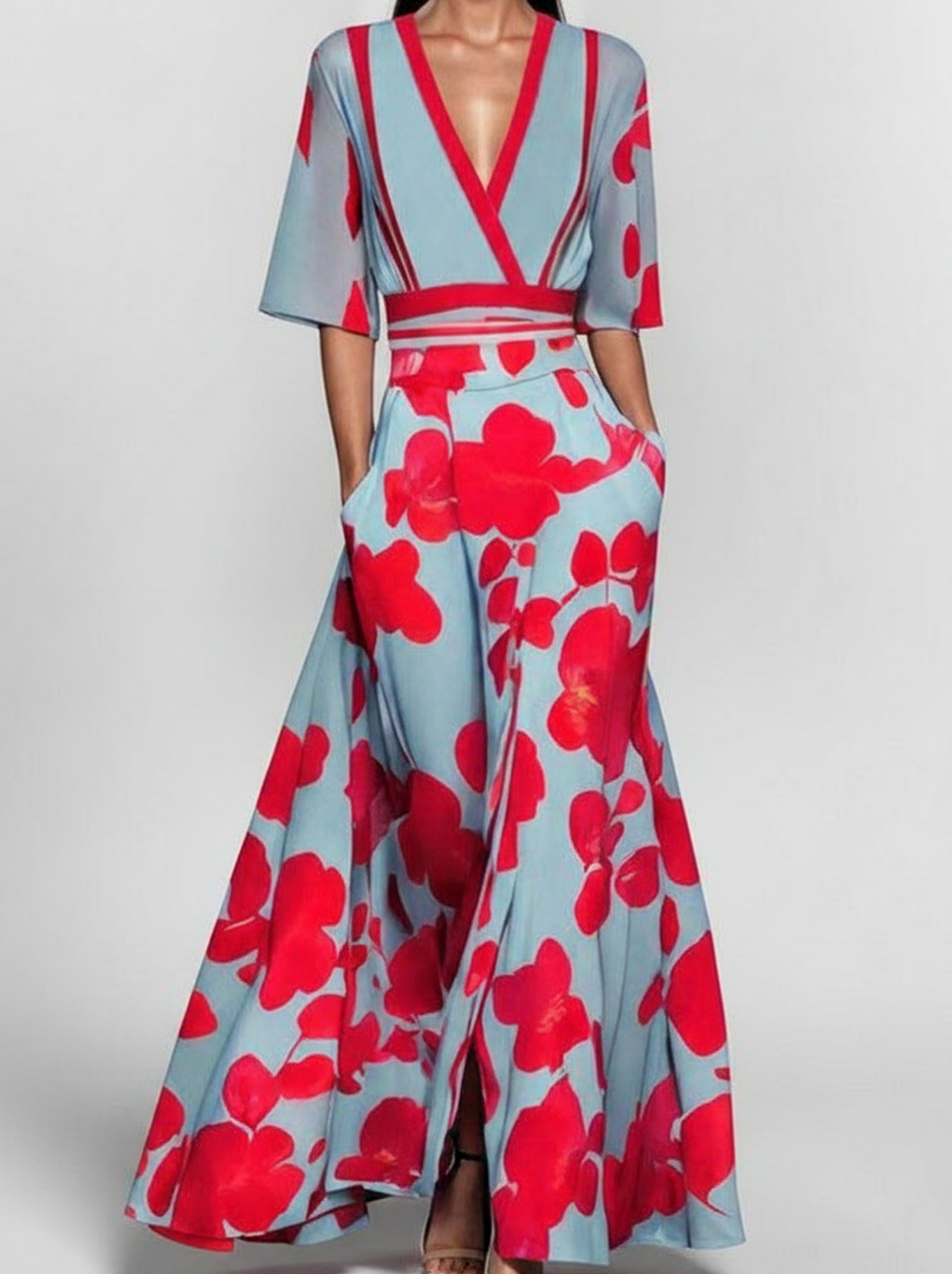 Barbara | Robe longue élégante avec manches 3/4 et style côtier