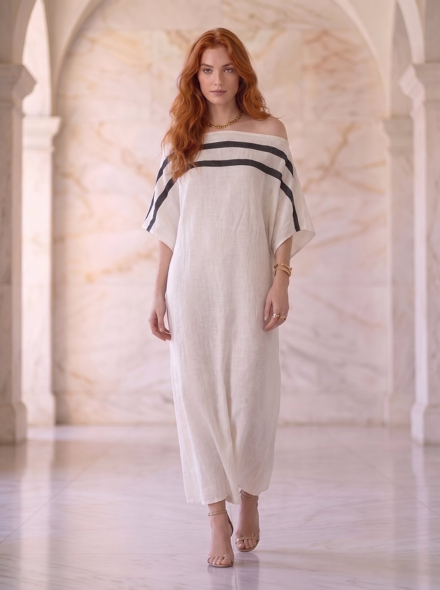 Aveline™ | Robe longue à épaules dénudées et manches chauve-souris