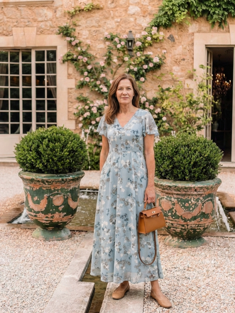 Robe longue en mousseline fleurie Ismeria