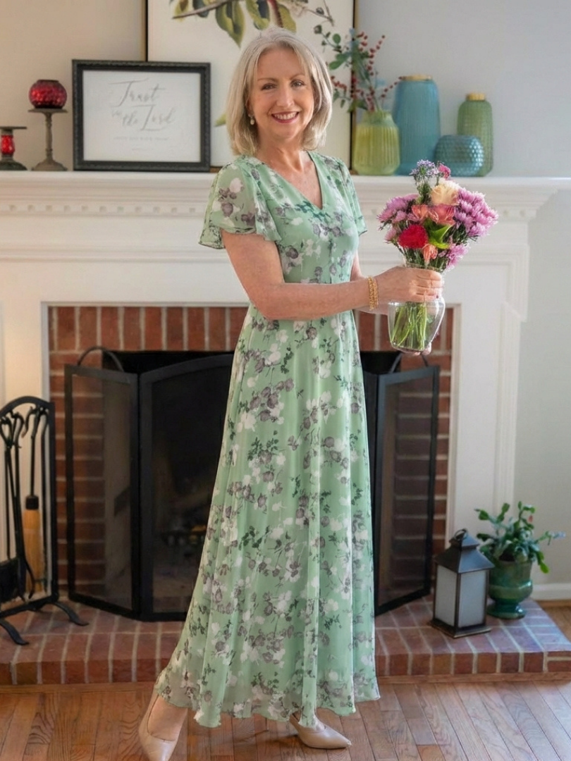 Robe longue en mousseline fleurie Ismeria
