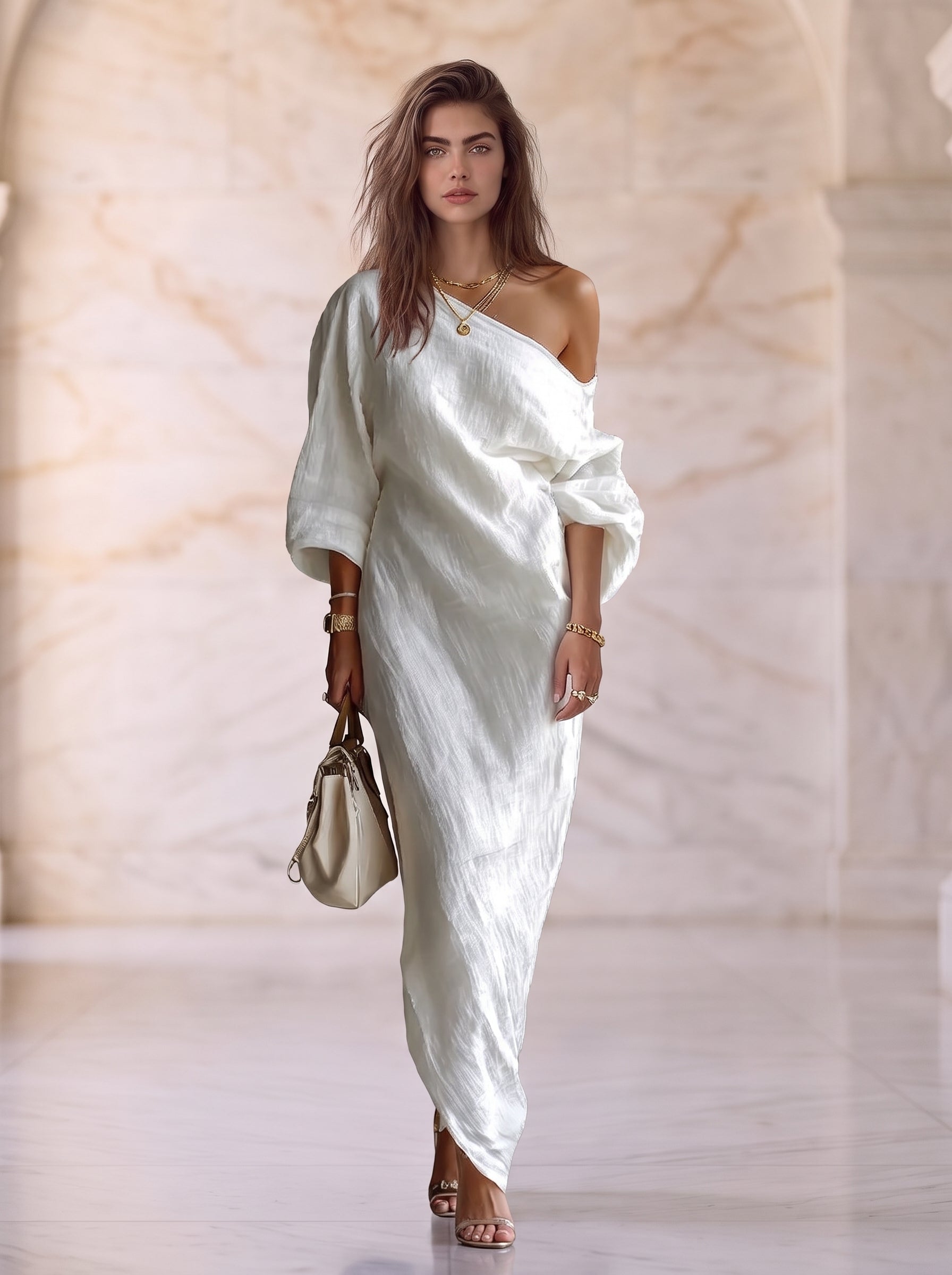 Elise™ | Élégante robe longue asymétrique blanche