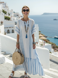 Robe maxi rayée à manches courtes Ione