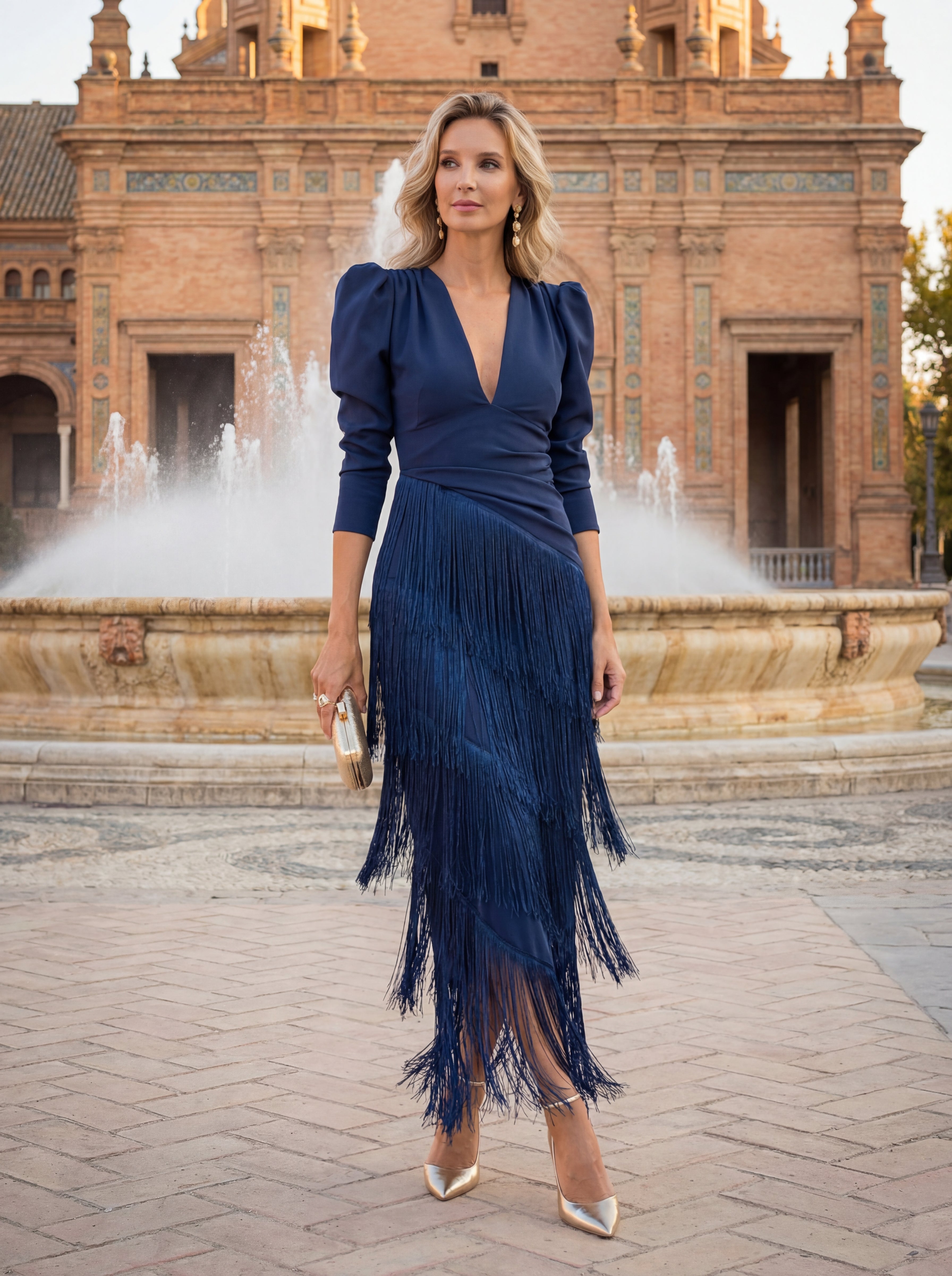 Robe à franges sauge