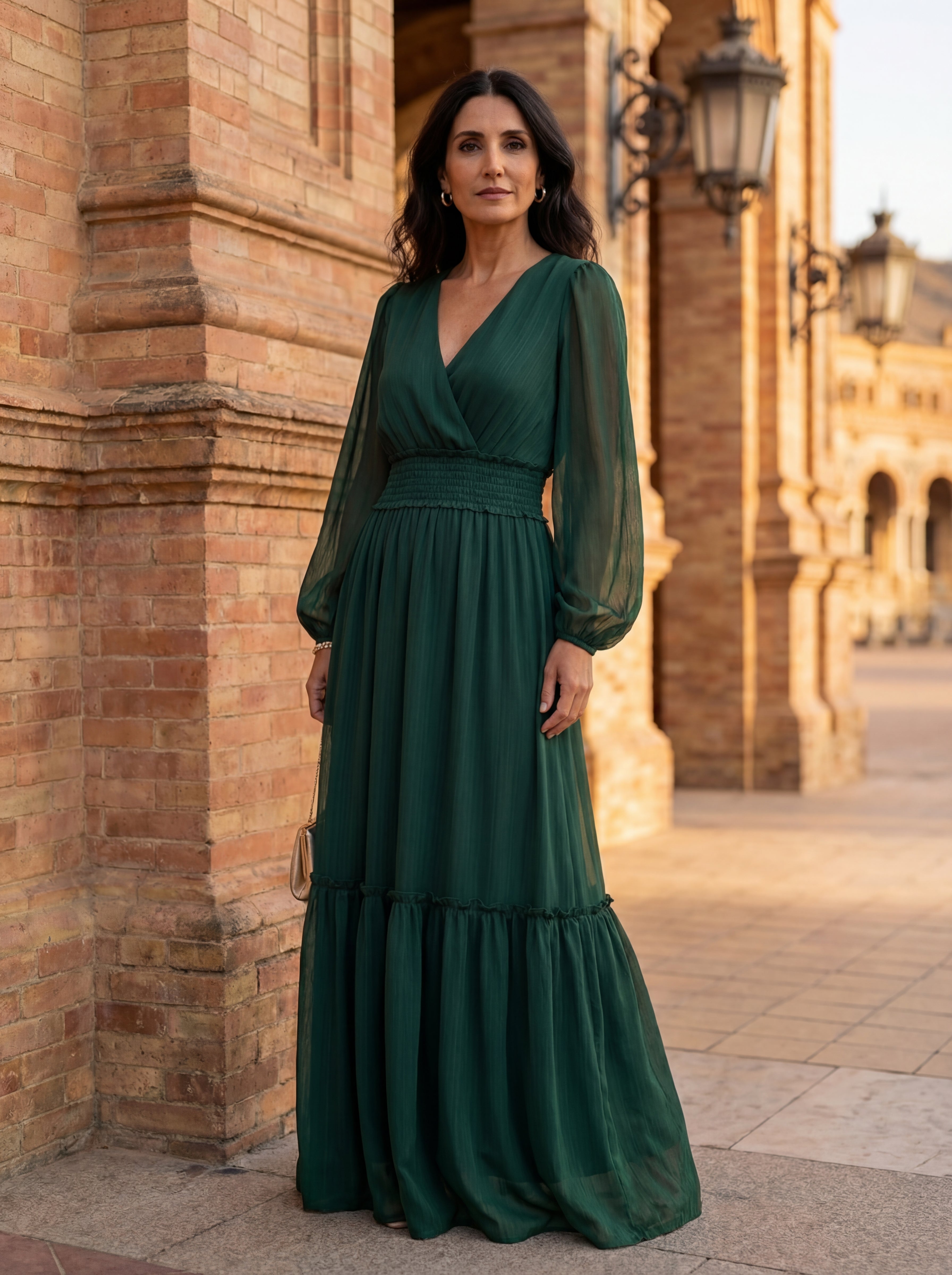 María - Vestido de chiffon con escote en V