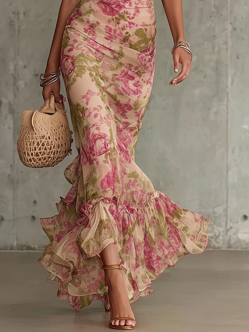 Laura | Maxi vestido con estampado vintage en rosa