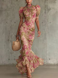 Laura | Robe longue imprimé vintage rose