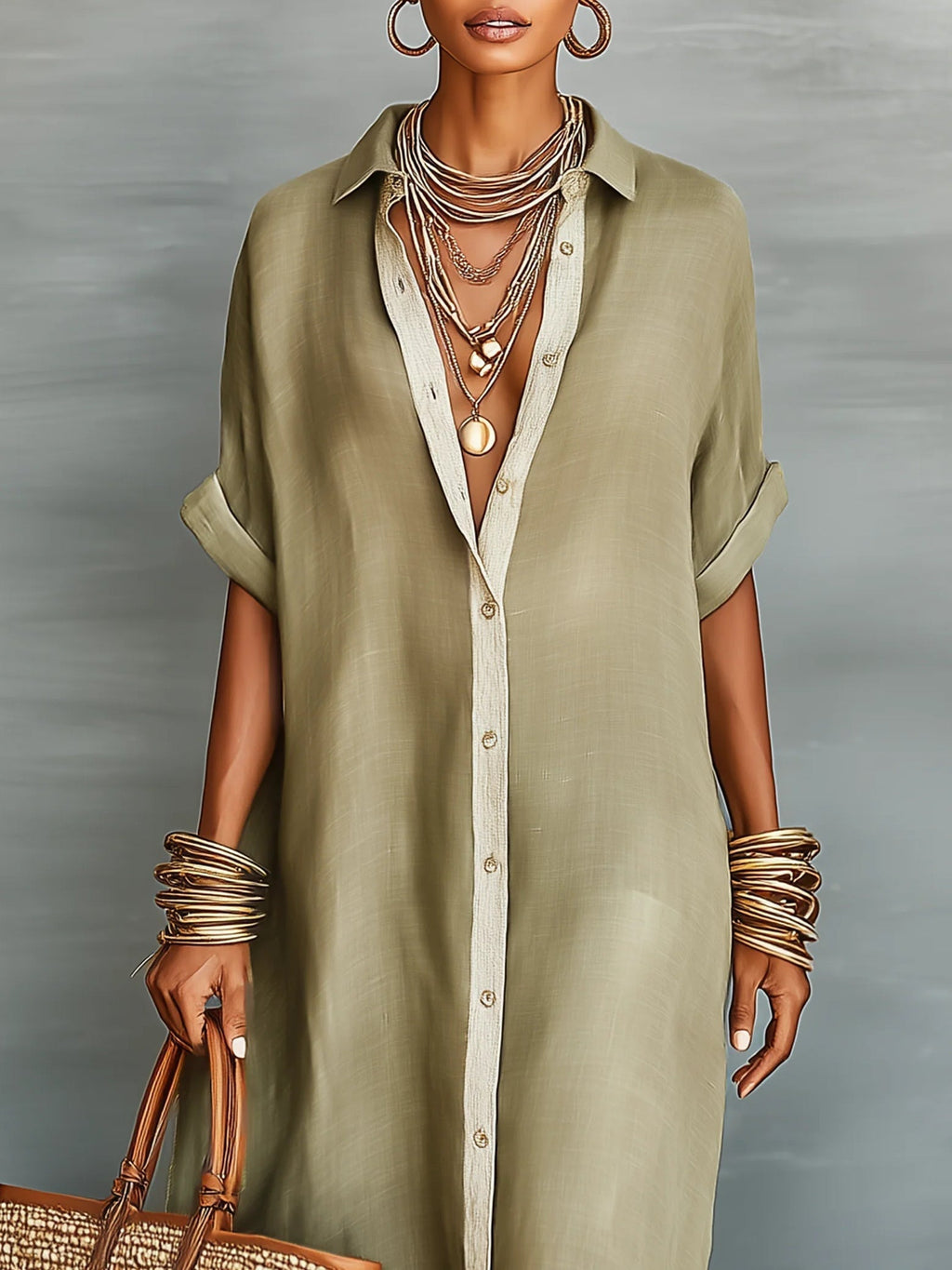 Manelle™ | Robe longue minimaliste vert olive