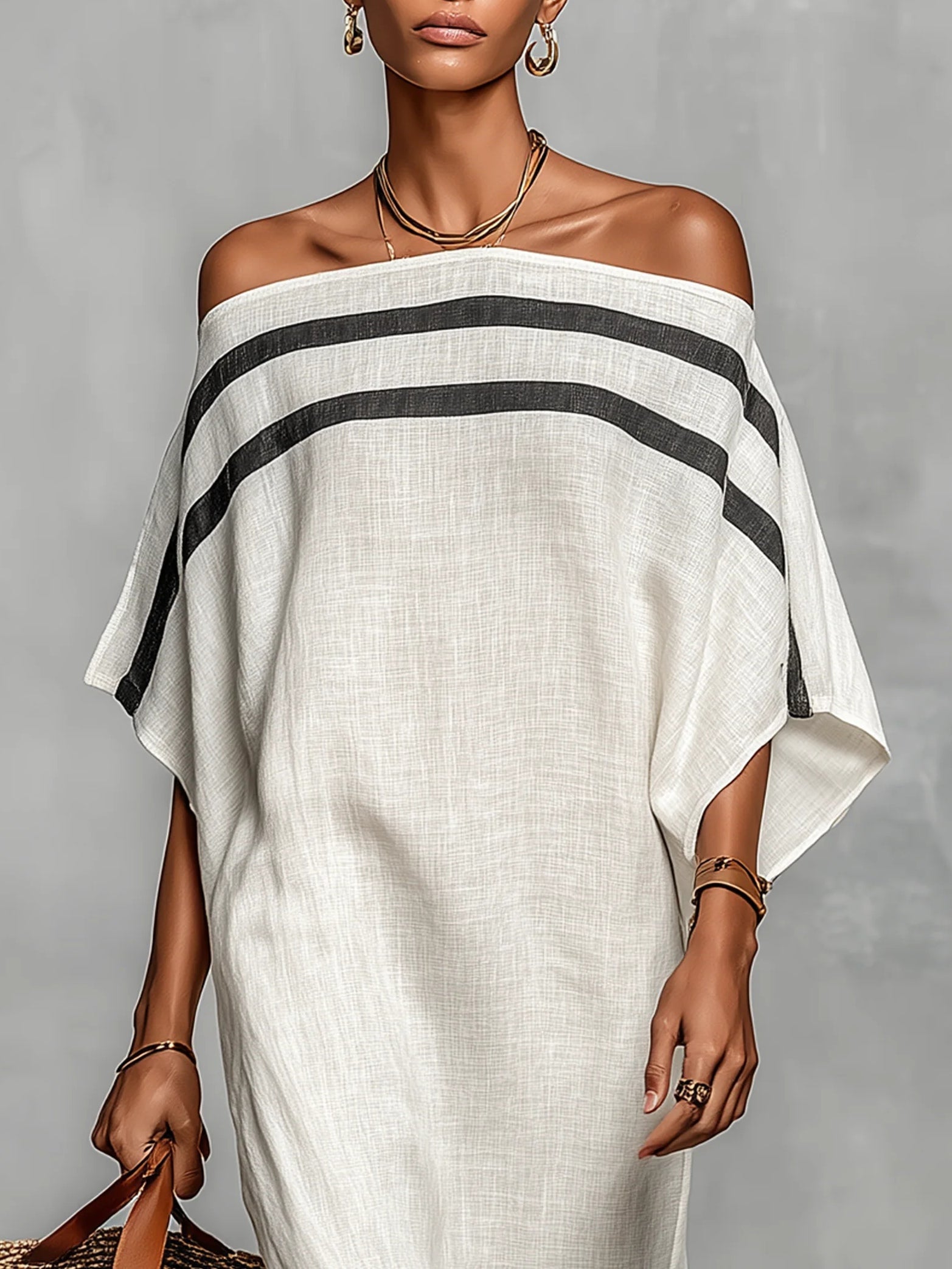 Aveline™ | Robe longue à épaules dénudées et manches chauve-souris