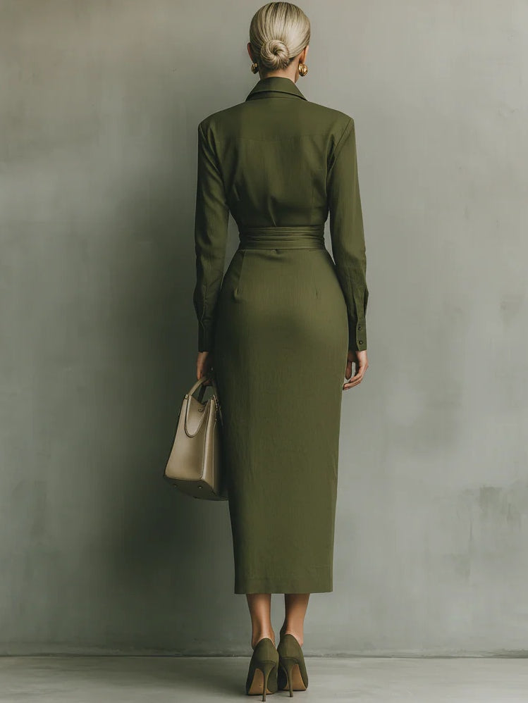 Noëlle™ | Robe longue vert militaire