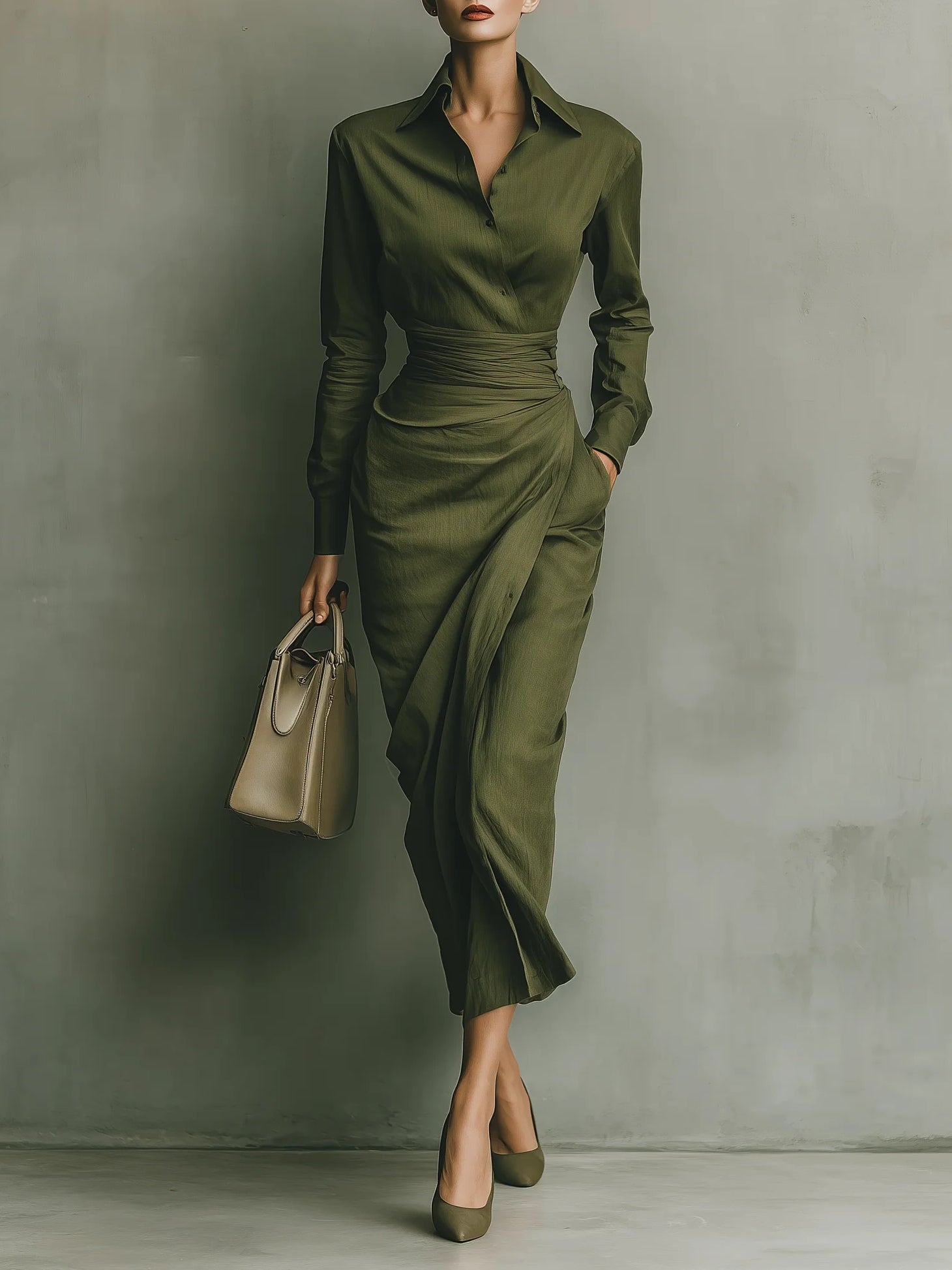 Noëlle™ | Robe longue vert militaire