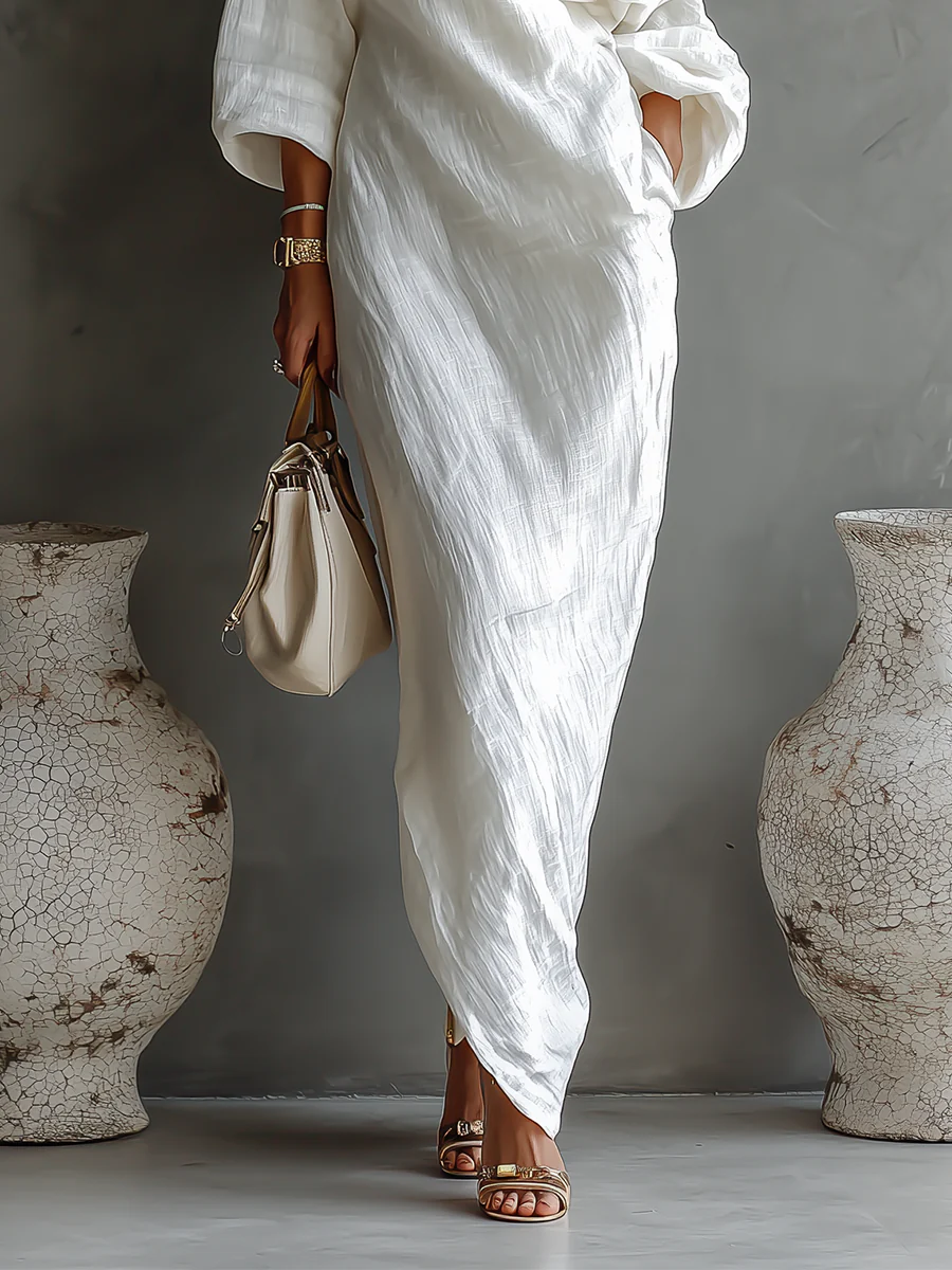 Elise™ | Élégante robe longue asymétrique blanche