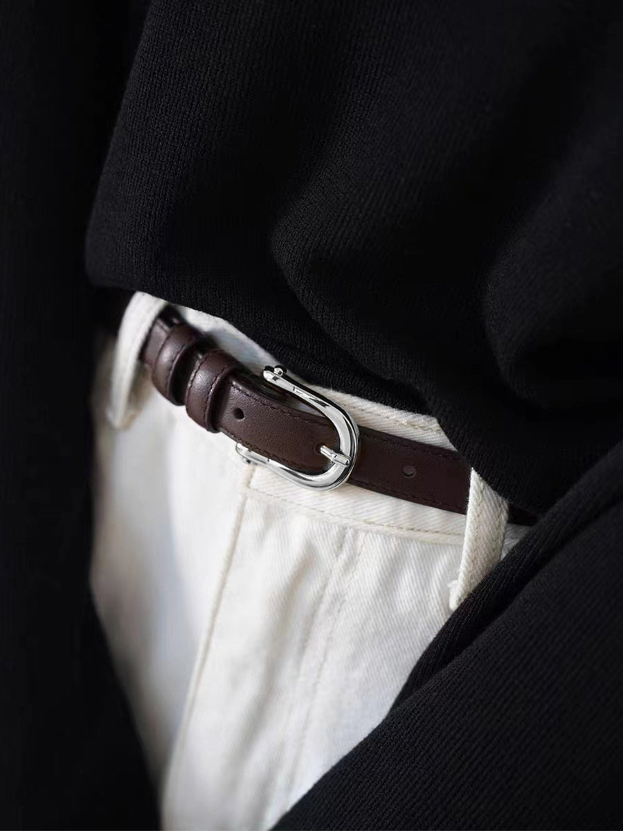 Cinturón de Mujer Clásico en Cuero Sintético Marrón con Hebilla Dorada