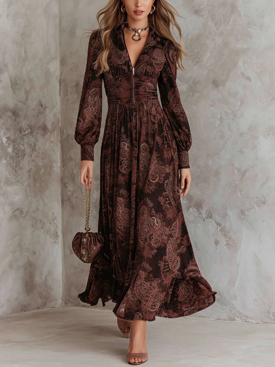 Ariane™ | Vestido maxi con estampado paisley y realce en la cintura