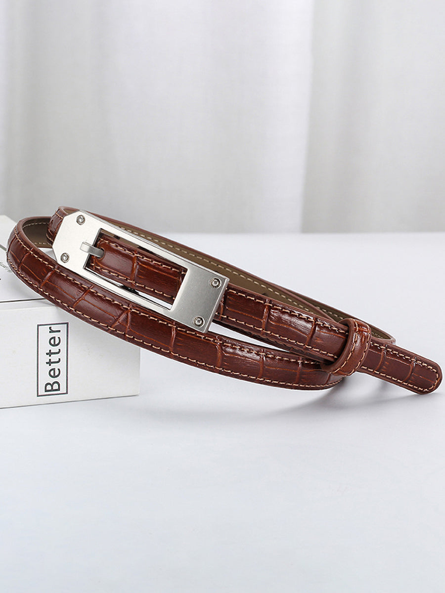 Cinturón Fino de Mujer de Moda en Cuero de Cocodrilo