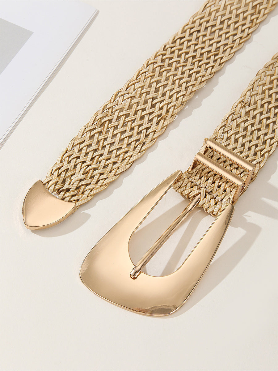 Cinturón de Mujer Chic Trenzado en Algodón y Lino con Hebilla Imitación Metal Dorado