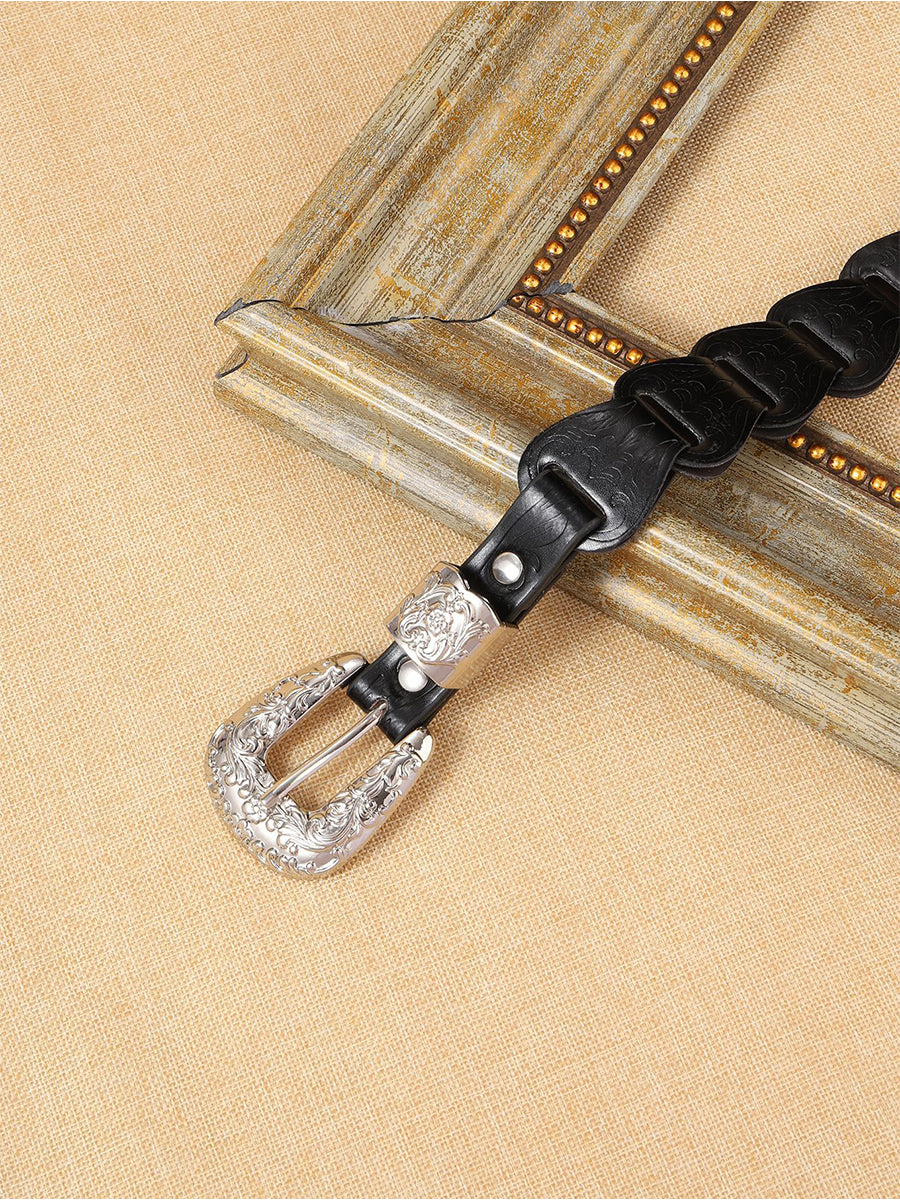 Cinturón de Cintura de Mujer Estilo Western Elegante con Relieve Floral en Cuero Sintético