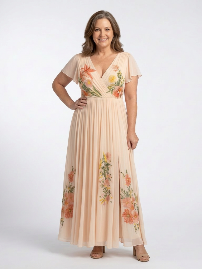 Robe Maxi Florale Plissée à Manches Calista