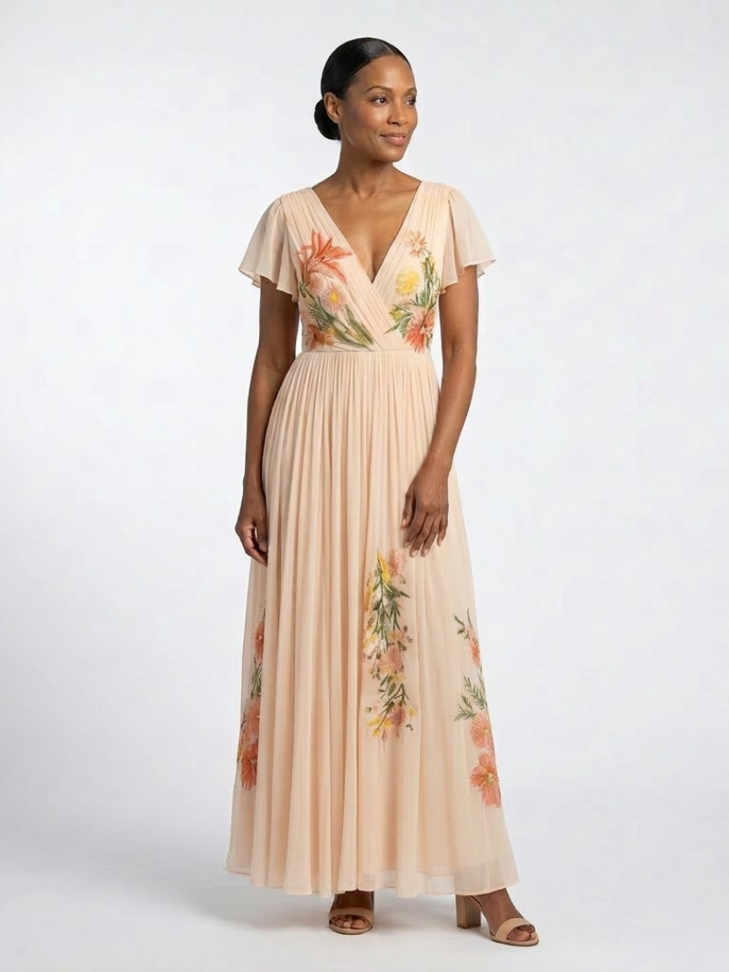 Robe Maxi Florale Plissée à Manches Calista