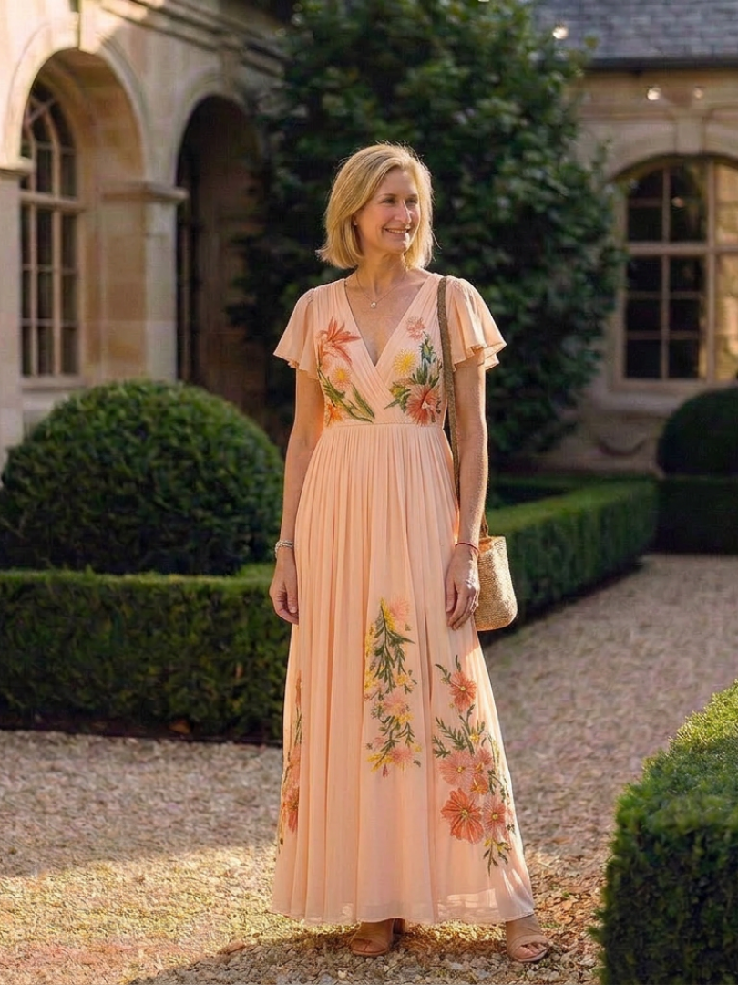 Robe longue plissée à fleurs Calista