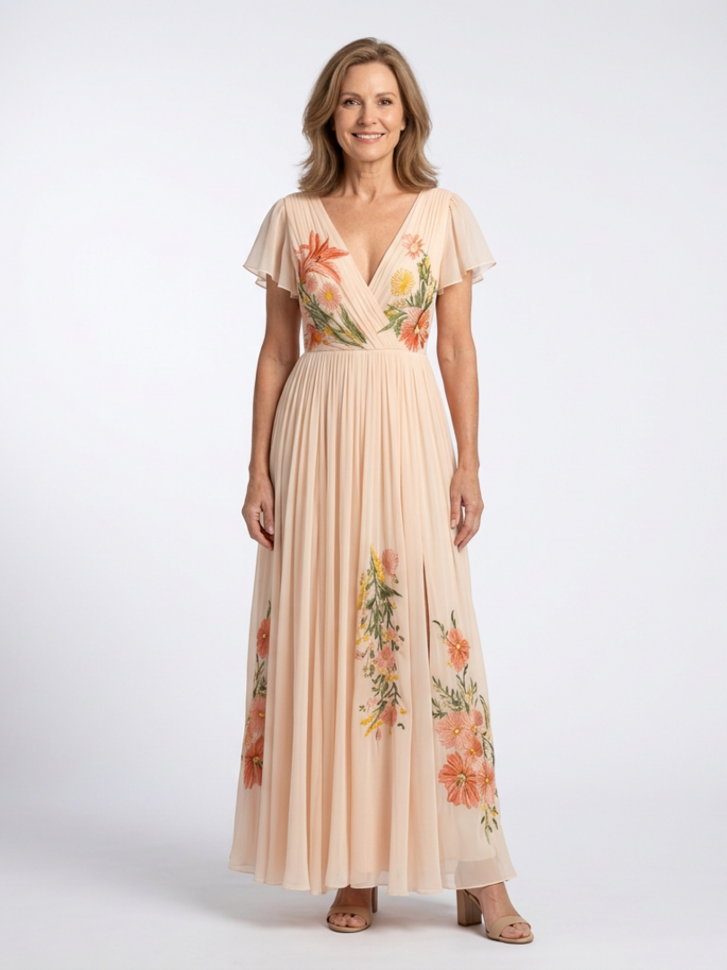 Robe Maxi Florale Plissée à Manches Calista
