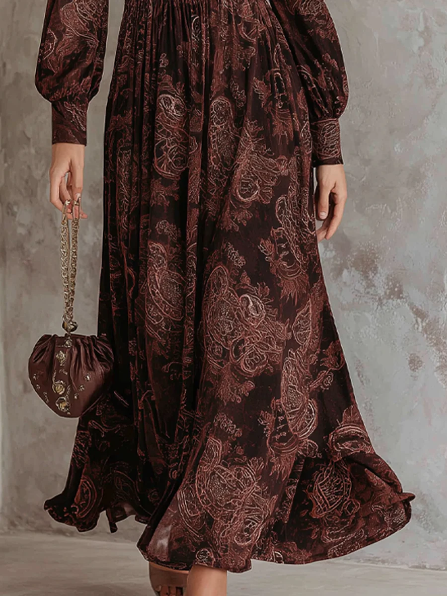 Ariane™ | Vestido maxi con estampado paisley y realce en la cintura