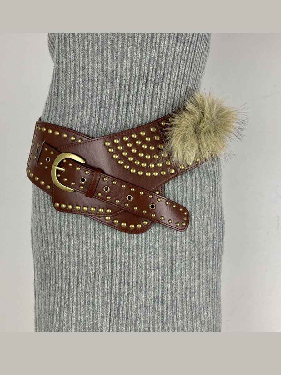 Ceinture polyvalente rétro pour femme en fourrure et cuir synthétique