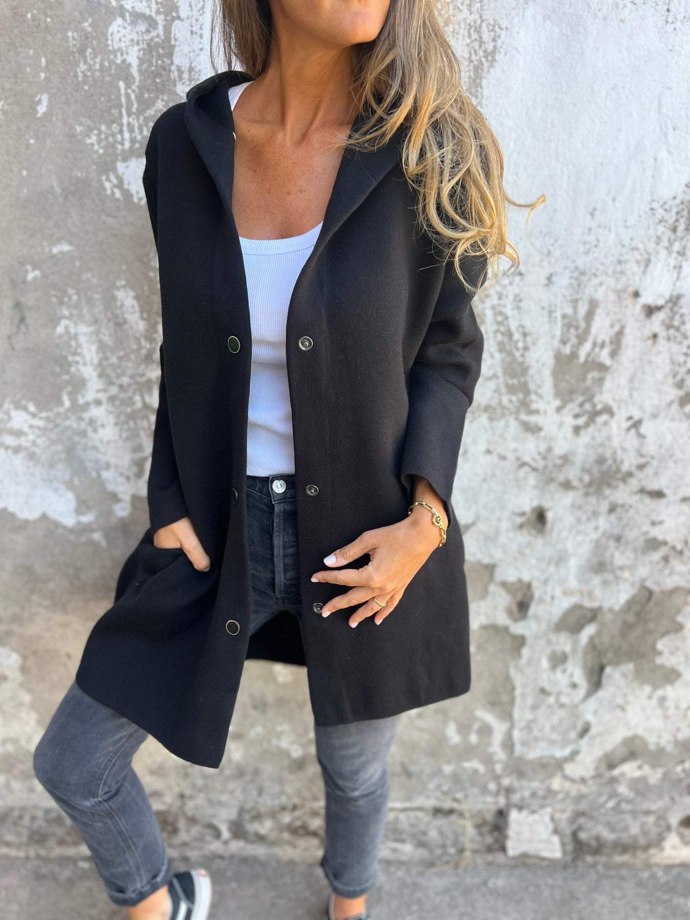 GILET LONG CHIC À CAPUCHE