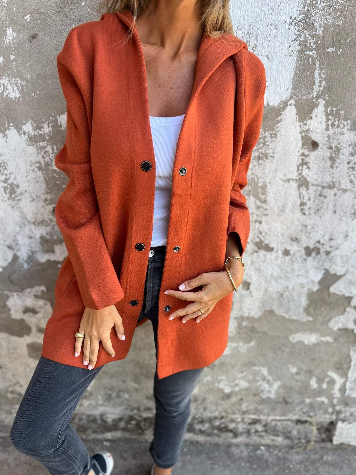 GILET LONG CHIC À CAPUCHE