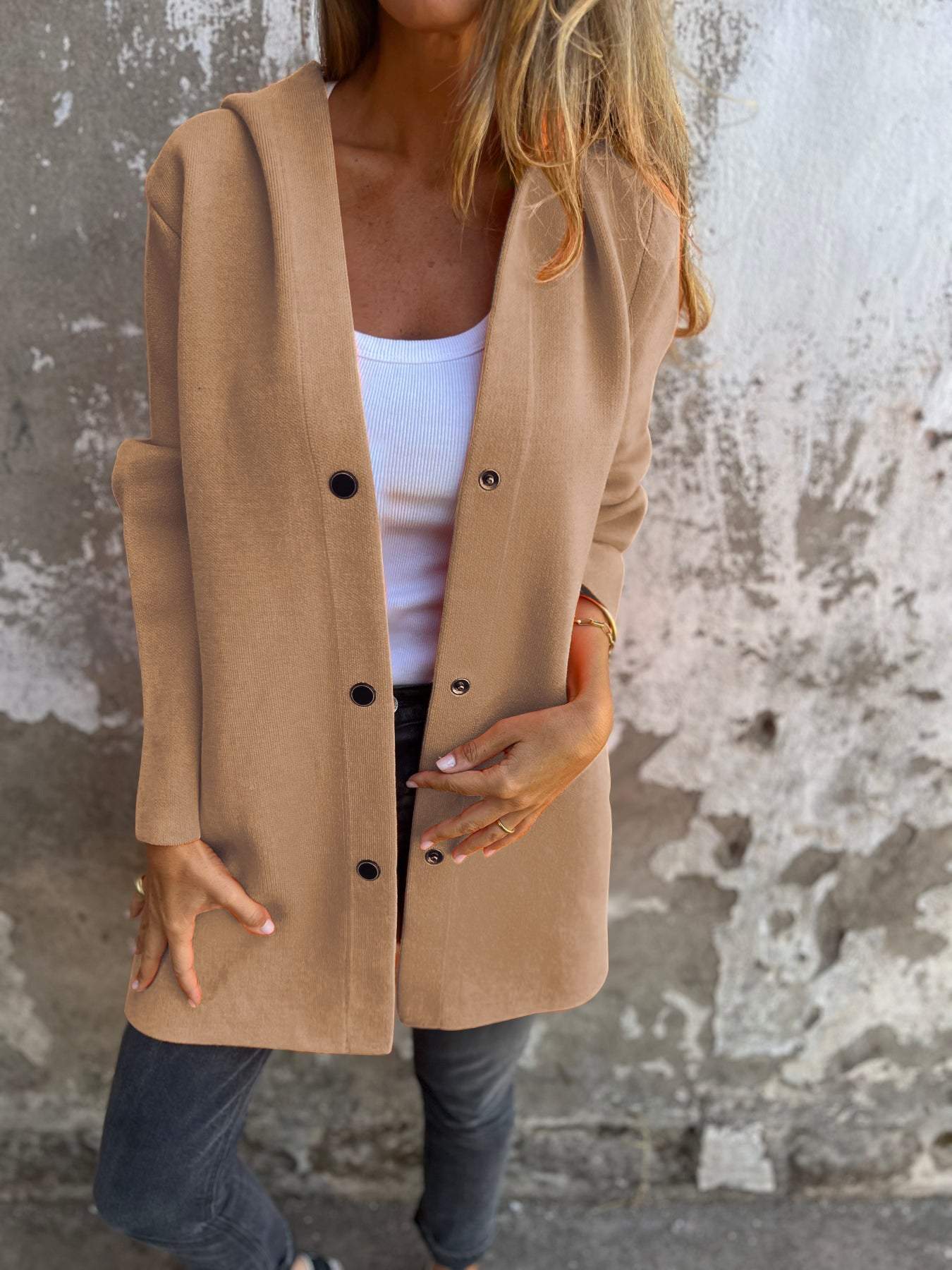 GILET LONG CHIC À CAPUCHE