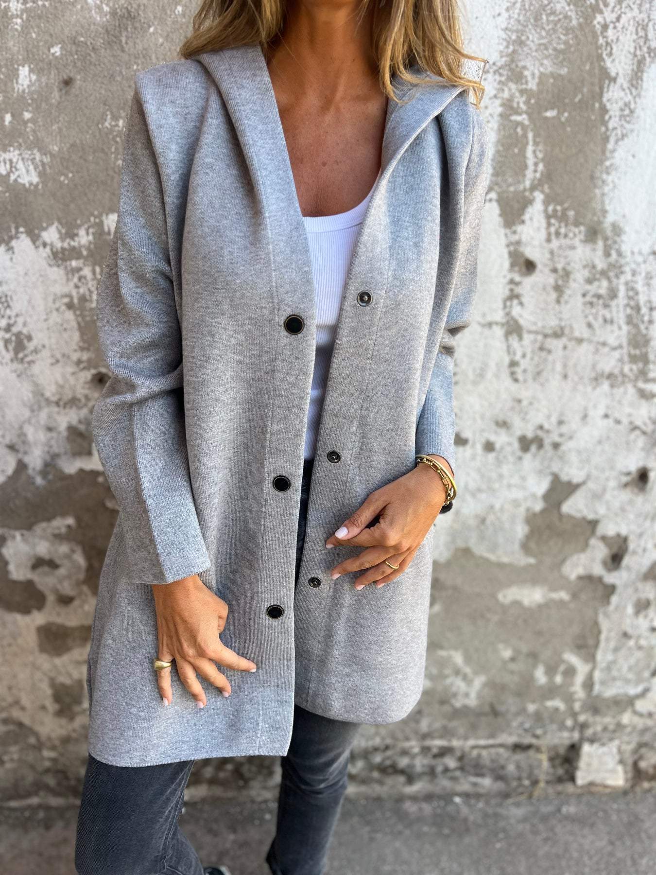 GILET LONG CHIC À CAPUCHE