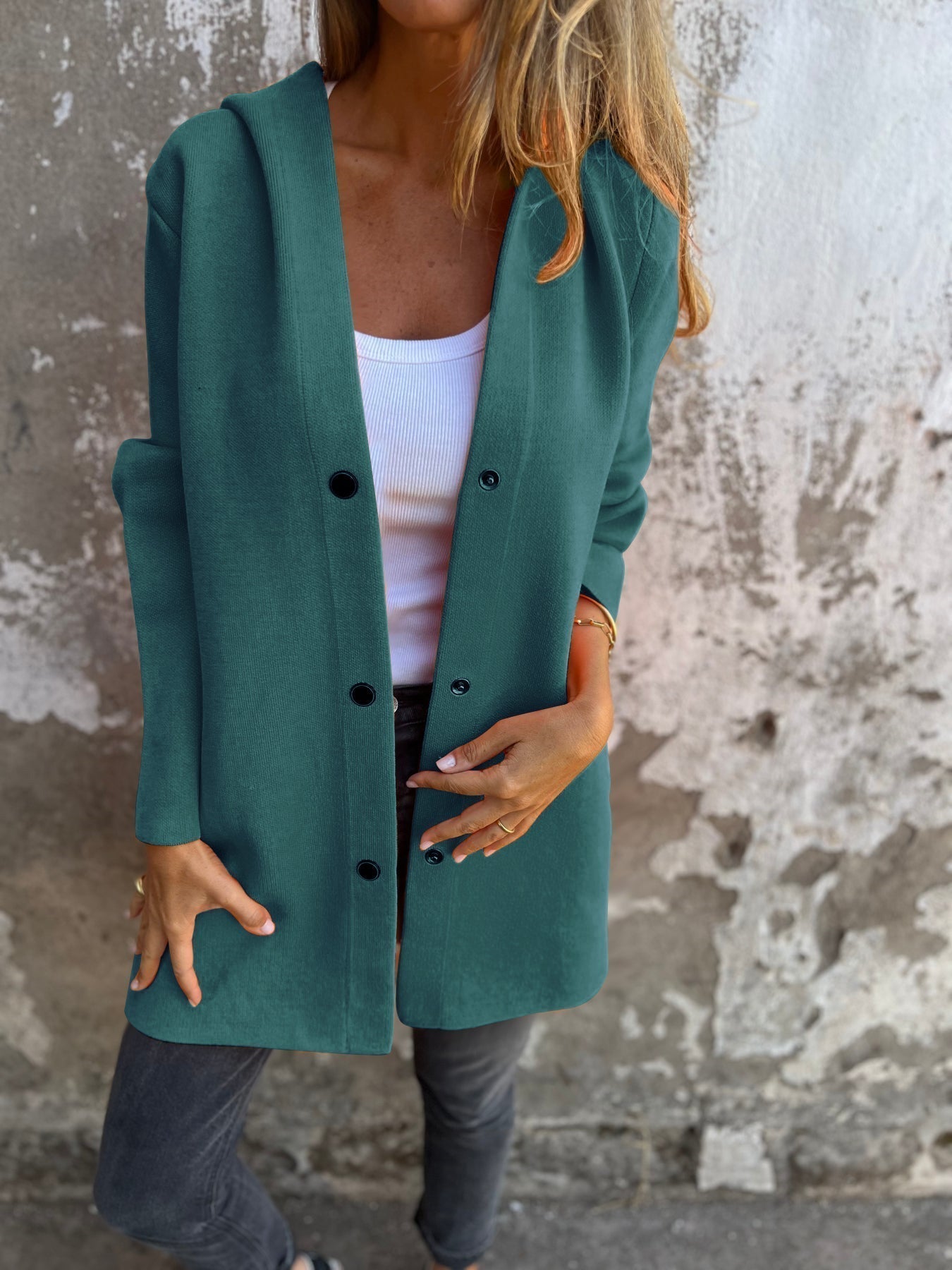 GILET LONG CHIC À CAPUCHE