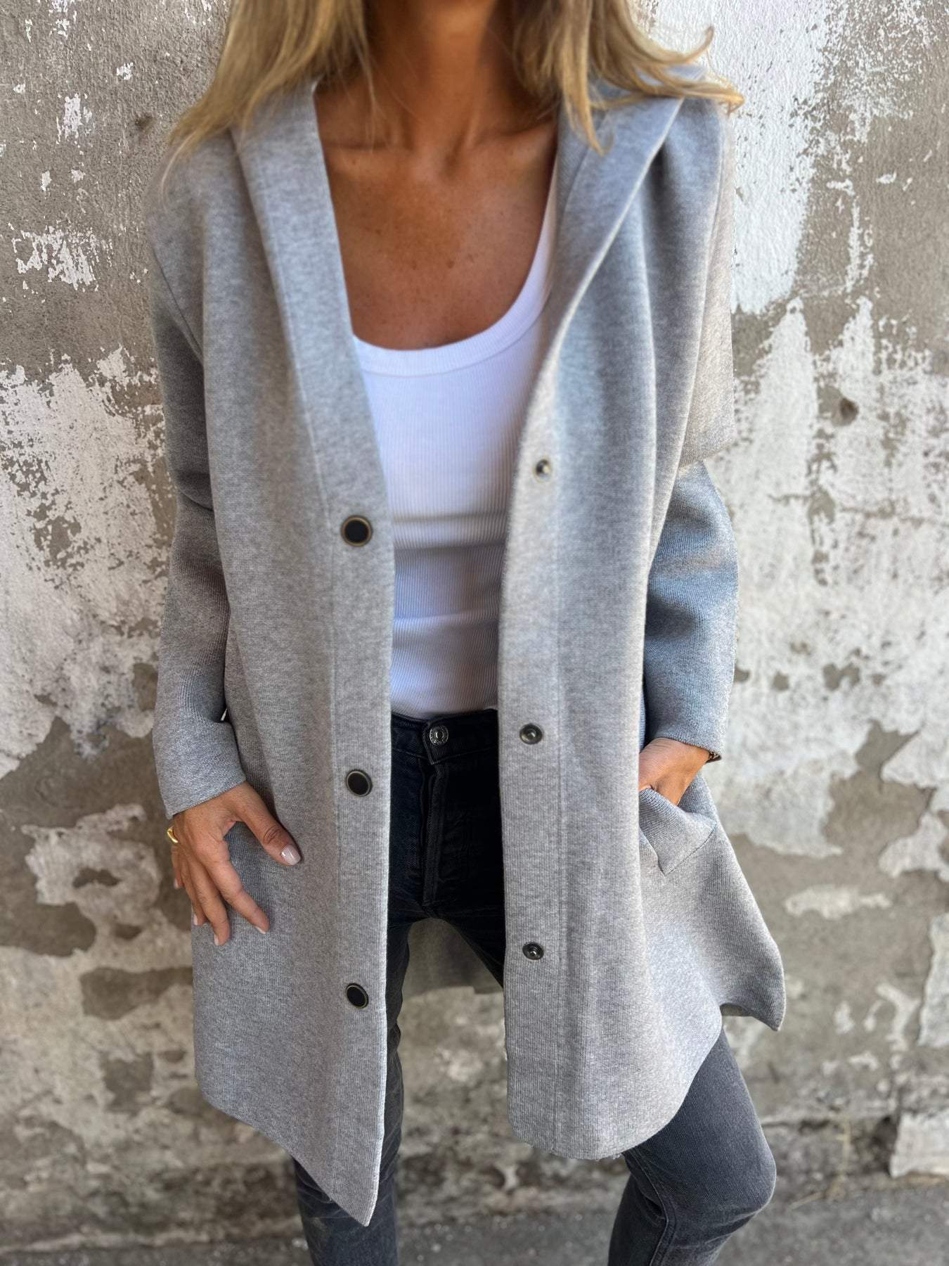GILET LONG CHIC À CAPUCHE