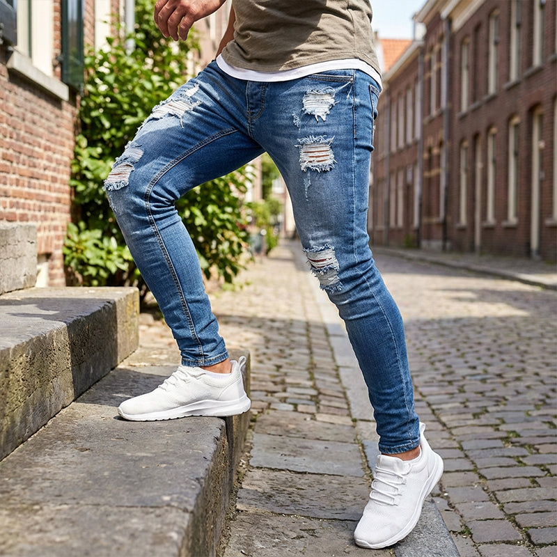Jeans déchirés extensibles